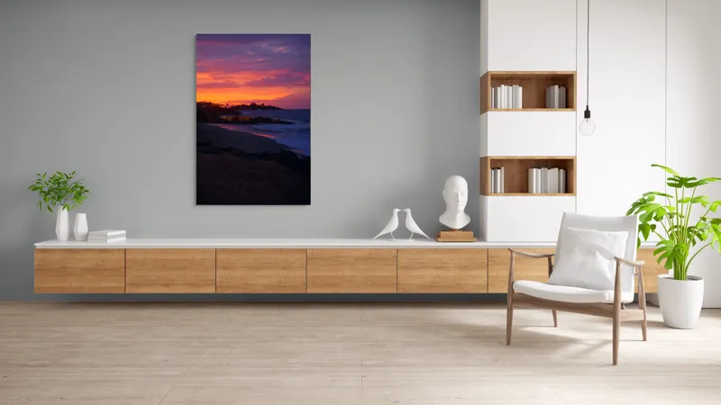 Tablou Canvas, "Apus de soare la malul mării", Apus, Ocean, Nori, Culori, Siluete, Valuri, Plajă, Frumusețe, Liniște, Magie, 100 x 150 cm – poza 8