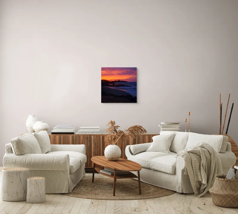 Tablou Canvas, "Apus de soare la malul mării", Apus, Ocean, Nori, Culori, Siluete, Valuri, Plajă, Frumusețe, Liniște, Magie, 50 x 50 cm – poza 7