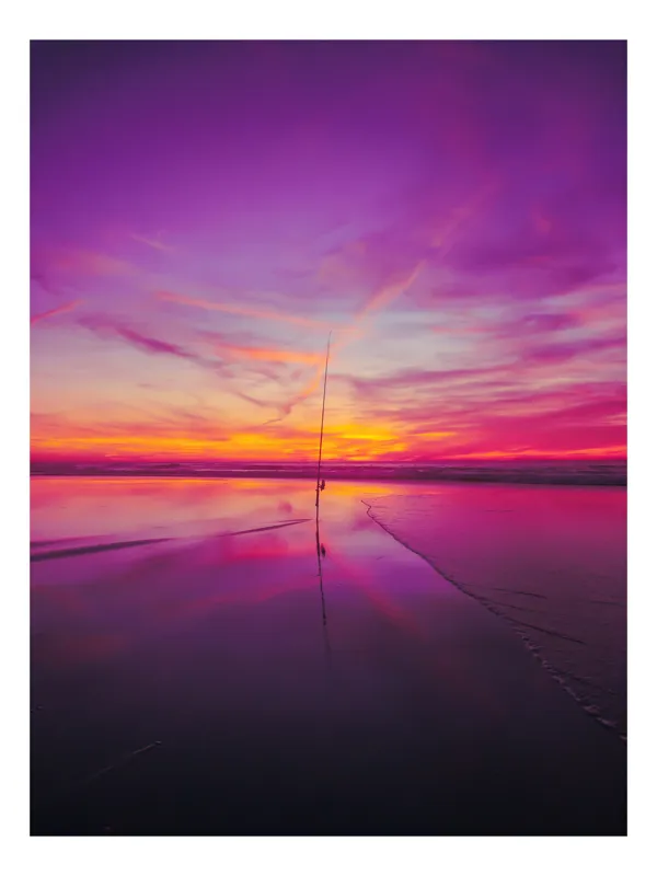 Tablou Canvas Silueta Pescar în Amurgul Violet, 70 x 100 cm