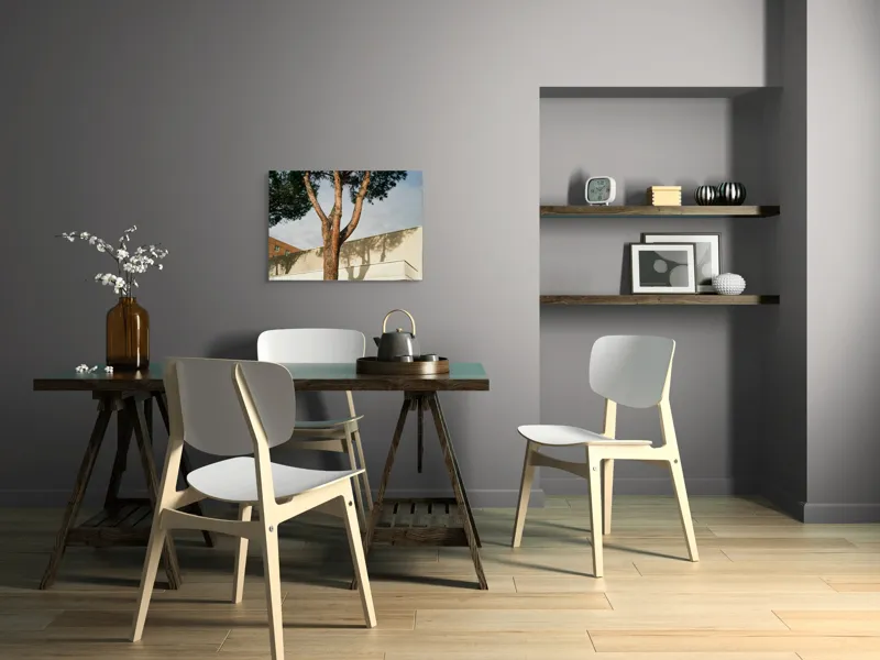 Tablou Canvas, "Umbră de arbore pe clădire modernă", Arbore, Cer, Umbre, Clădire, Pereți, Ramuri, Frunziș, Lumină, 70 x 50 cm – poza 5