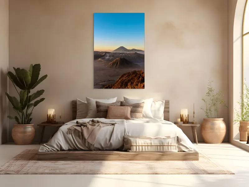 Tablou Canvas, "Muntele și soarele dimineții", Vulcan, Răsărit, Orizont, Munți, Nori, Culoare, Lumină, Natură, 100 x 150 cm – poza 3