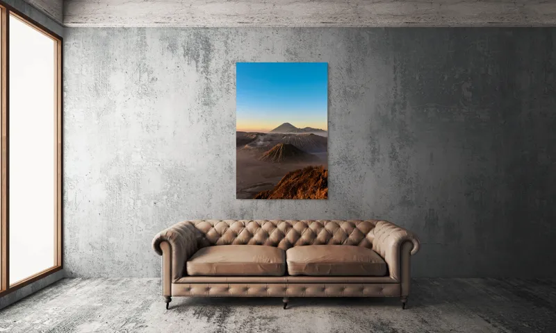 Tablou Canvas, "Muntele și soarele dimineții", Vulcan, Răsărit, Orizont, Munți, Nori, Culoare, Lumină, Natură, 100 x 150 cm – poza 6