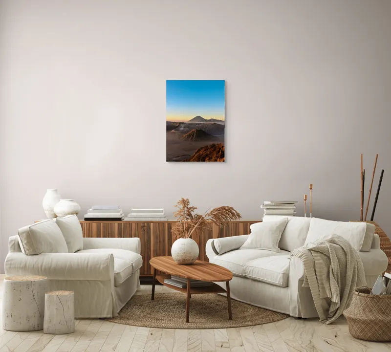 Tablou Canvas, "Muntele și soarele dimineții", Vulcan, Răsărit, Orizont, Munți, Nori, Culoare, Lumină, Natură, 50 x 70 cm – poza 4