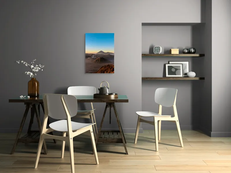 Tablou Canvas, "Muntele și soarele dimineții", Vulcan, Răsărit, Orizont, Munți, Nori, Culoare, Lumină, Natură, 50 x 70 cm – poza 5