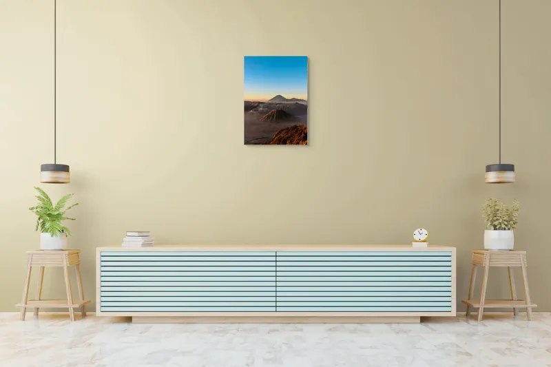 Tablou Canvas, "Muntele și soarele dimineții", Vulcan, Răsărit, Orizont, Munți, Nori, Culoare, Lumină, Natură, 50 x 70 cm – poza 6
