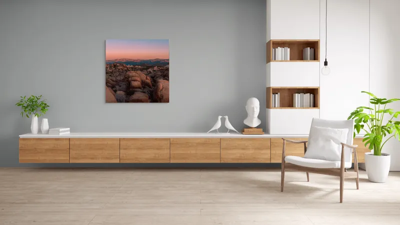 Tablou Canvas, "Roci solitare sub cerul înserării", Roci, Apus, Deșert, Cer, Munți, Lumini, Peisaj, Natură, 100 x 100 cm – poza 8