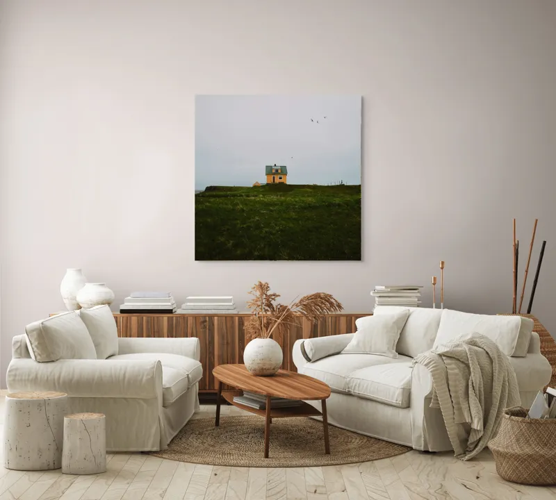 Tablou Canvas, "Căsuța singuratică pe câmp vast", 100 x 100 cm – poza 3