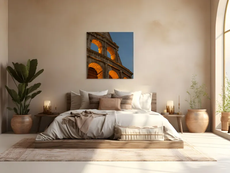 Tablou Canvas, "Colosseumul la asfințit paznic al timpului", Colosseum, Iluminare, Arcuri, Istorie, Arhitectură, Rome, Italia, Monument, Noapte, Renascentist, 100 x 100 cm – poza 4