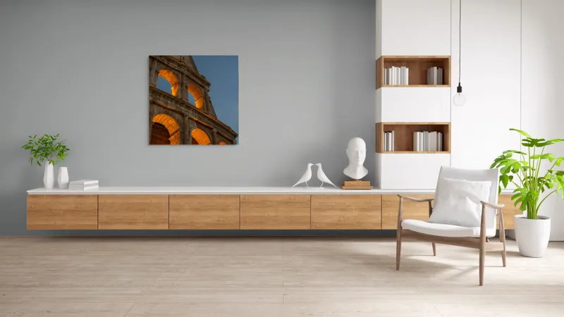 Tablou Canvas, "Colosseumul la asfințit paznic al timpului", Colosseum, Iluminare, Arcuri, Istorie, Arhitectură, Rome, Italia, Monument, Noapte, Renascentist, 100 x 100 cm – poza 8