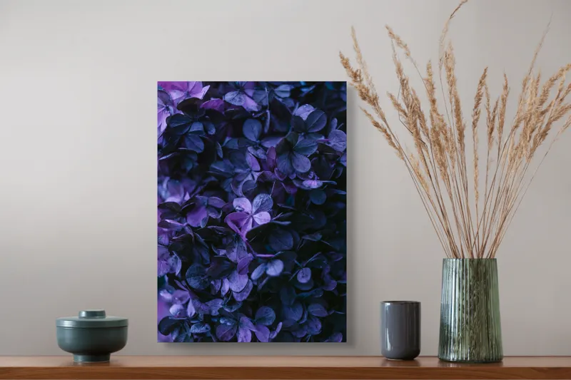 Tablou Canvas, "Frumusețea misterului floral nocturn", Frunziș, Violet, Mister, Textură, Abundență, Umbre, Înflorire, Contrast, 39 x 54 cm – poza 3