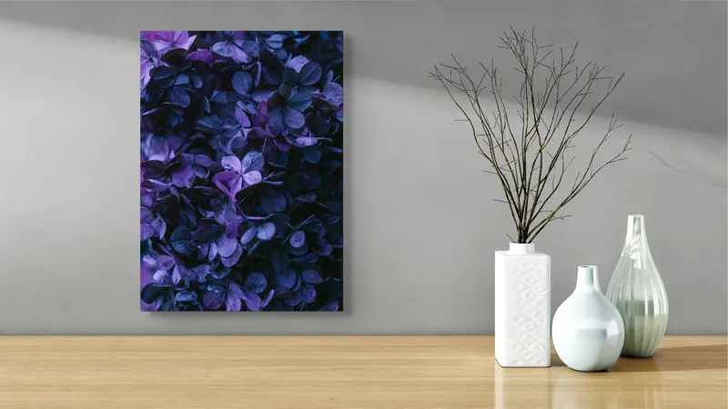 Tablou Canvas, "Frumusețea misterului floral nocturn", Frunziș, Violet, Mister, Textură, Abundență, Umbre, Înflorire, Contrast, 39 x 54 cm – poza 4
