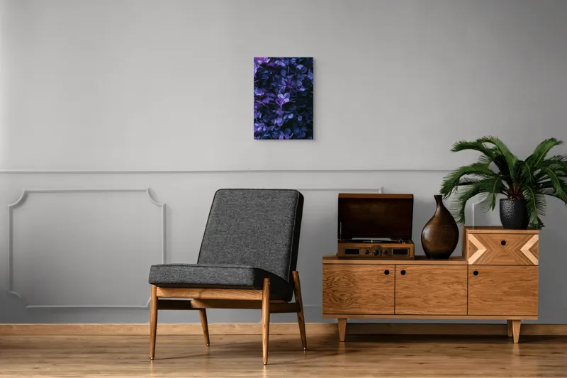 Tablou Canvas, "Frumusețea misterului floral nocturn", Frunziș, Violet, Mister, Textură, Abundență, Umbre, Înflorire, Contrast, 39 x 54 cm – poza 8