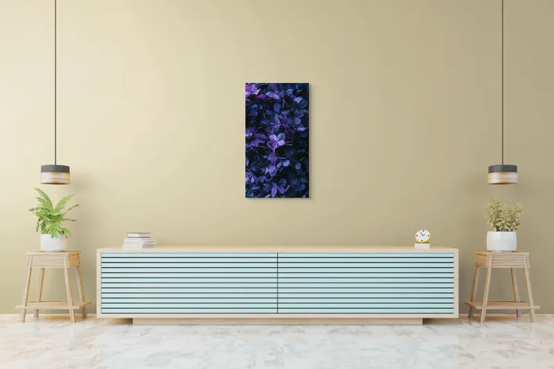 Tablou Canvas, "Frumusețea misterului floral nocturn", Frunziș, Violet, Mister, Textură, Abundență, Umbre, Înflorire, Contrast, 50 x 90 cm – poza 5