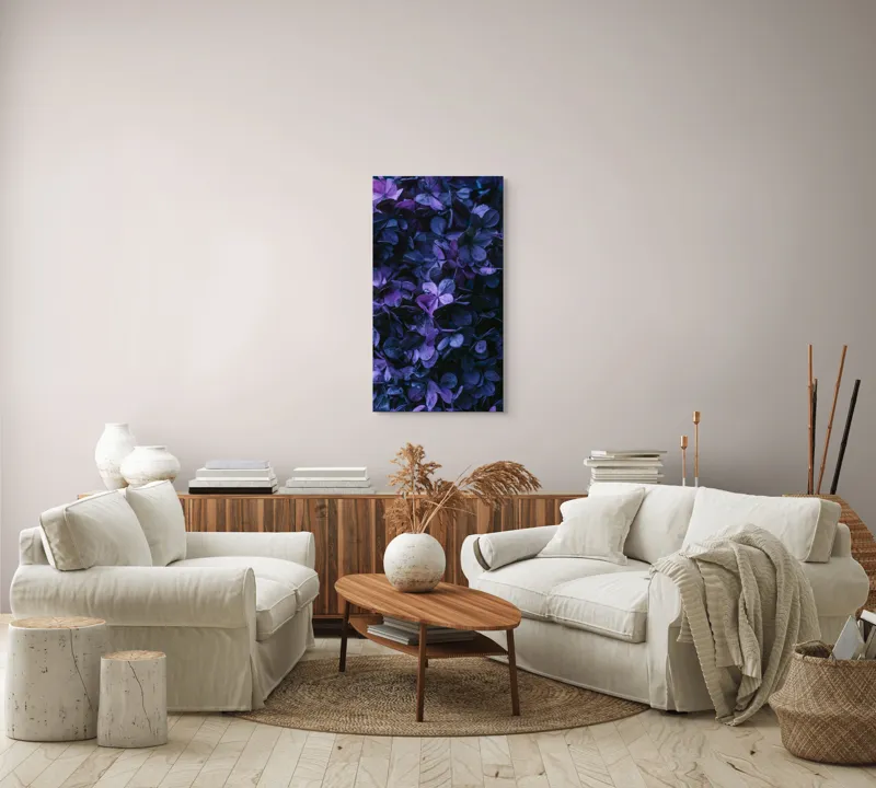 Tablou Canvas, "Frumusețea misterului floral nocturn", Frunziș, Violet, Mister, Textură, Abundență, Umbre, Înflorire, Contrast, 50 x 90 cm – poza 6