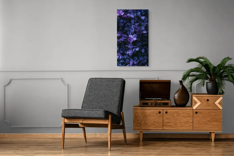 Tablou Canvas, "Frumusețea misterului floral nocturn", Frunziș, Violet, Mister, Textură, Abundență, Umbre, Înflorire, Contrast, 50 x 90 cm – poza 7