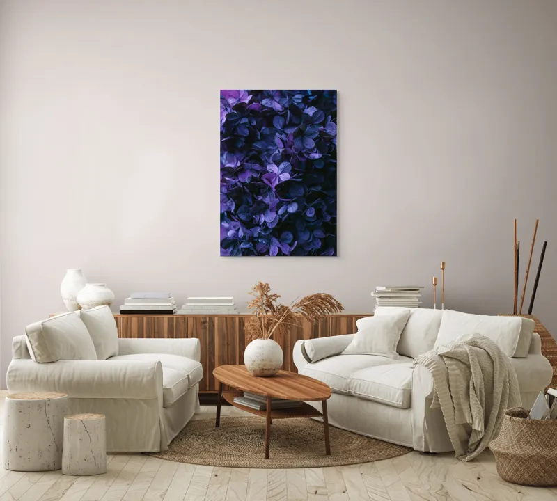 Tablou Canvas, "Frumusețea misterului floral nocturn", Frunziș, Violet, Mister, Textură, Abundență, Umbre, Înflorire, Contrast, 70 x 100 cm – poza 4