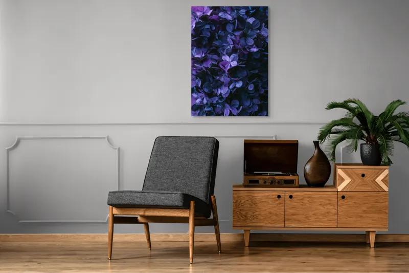 Tablou Canvas, "Frumusețea misterului floral nocturn", Frunziș, Violet, Mister, Textură, Abundență, Umbre, Înflorire, Contrast, 70 x 100 cm – poza 6