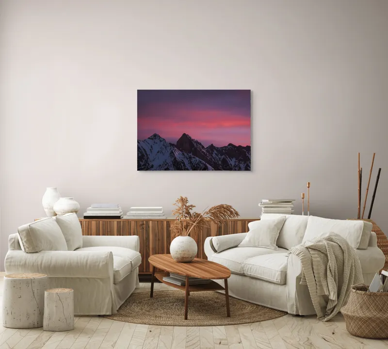 Tablou Canvas, "Splendoarea zăpezilor sub cer roz", 100 x 70 cm – poza 3