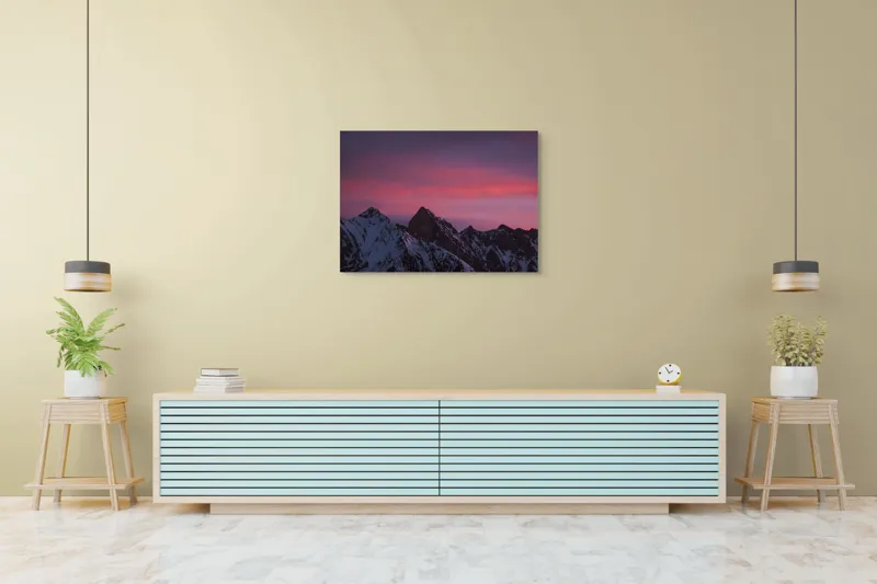 Tablou Canvas, "Splendoarea zăpezilor sub cer roz", 100 x 70 cm – poza 4