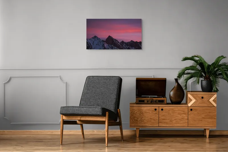 Tablou Canvas, "Splendoarea zăpezilor sub cer roz", 90 x 50 cm – poza 6