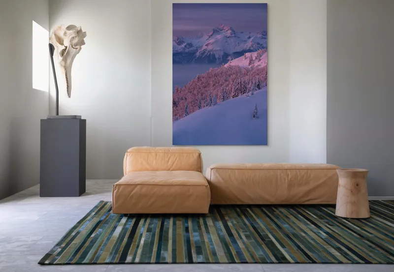 Tablou Canvas, "Peisaj montan în lumina dimineții", Montană, Înzăpezită, Timp, Crepuscular, Seninătate, Răsărit, Orizont, Pădure, Vârfuri, Alpine, 100 x 150 cm – poza 7