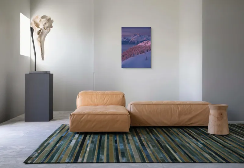 Tablou Canvas, "Peisaj montan în lumina dimineții", Montană, Înzăpezită, Timp, Crepuscular, Seninătate, Răsărit, Orizont, Pădure, Vârfuri, Alpine, 50 x 70 cm – poza 7