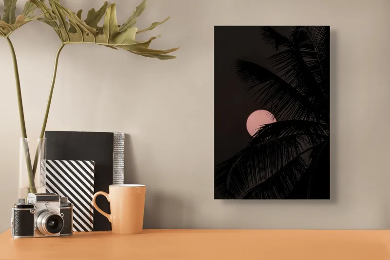 Tablou Canvas, "Luna mângâiată de frunze în noapte", 26 x 39 cm – poza 3