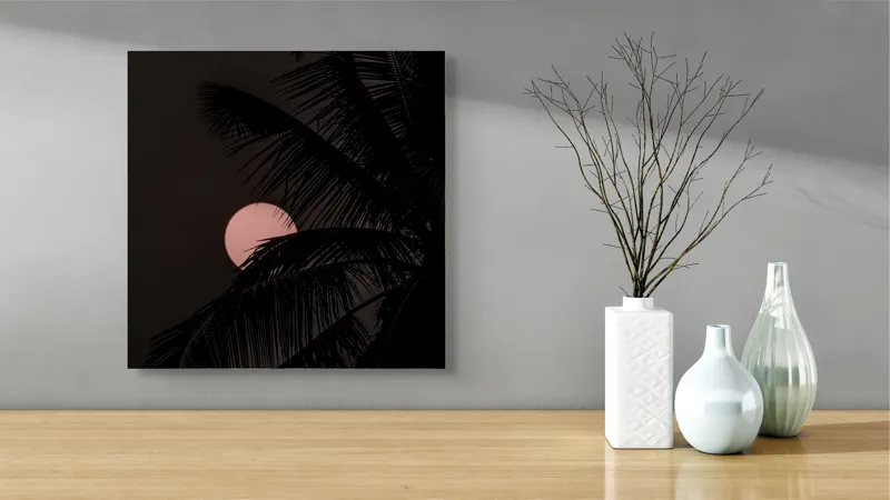 Tablou Canvas, "Luna mângâiată de frunze în noapte", 50 x 50 cm – poza 3