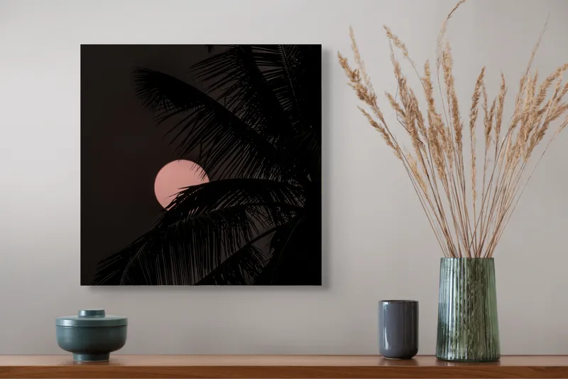 Tablou Canvas, "Luna mângâiată de frunze în noapte", 50 x 50 cm – poza 4
