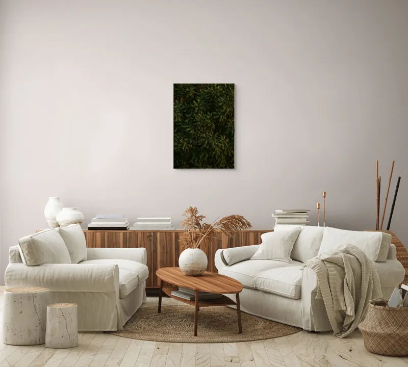 Tablou Canvas, "Umbrele serii peste frunziș verde", Frunze, Verdeață, Textură, Densitate, Natură, Frunziș, Umbră, Vegetație, 50 x 70 cm – poza 4