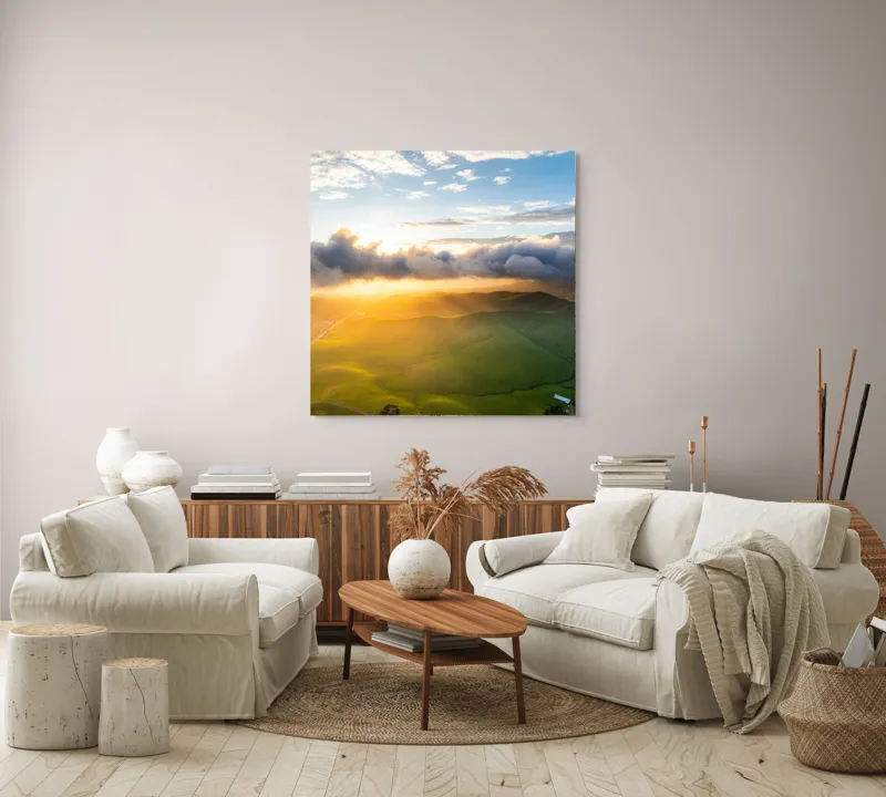Tablou Canvas Răsăritul viselor peste coline verzi, 100 x 100 cm – poza 3