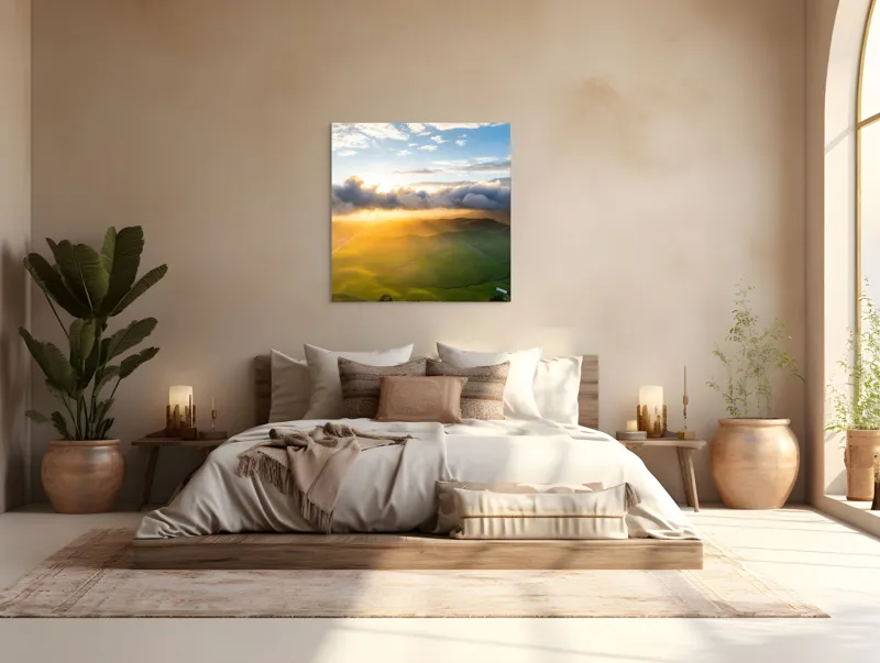 Tablou Canvas Răsăritul viselor peste coline verzi, 100 x 100 cm – poza 4