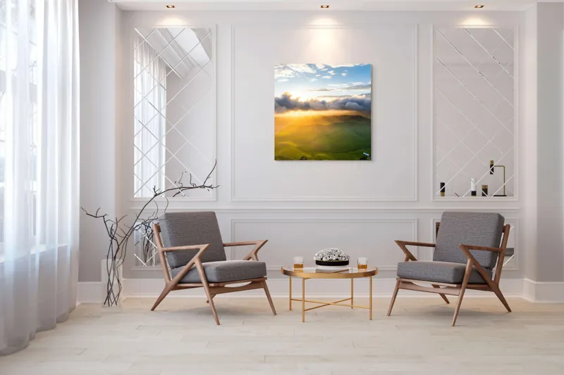 Tablou Canvas Răsăritul viselor peste coline verzi, 100 x 100 cm – poza 7