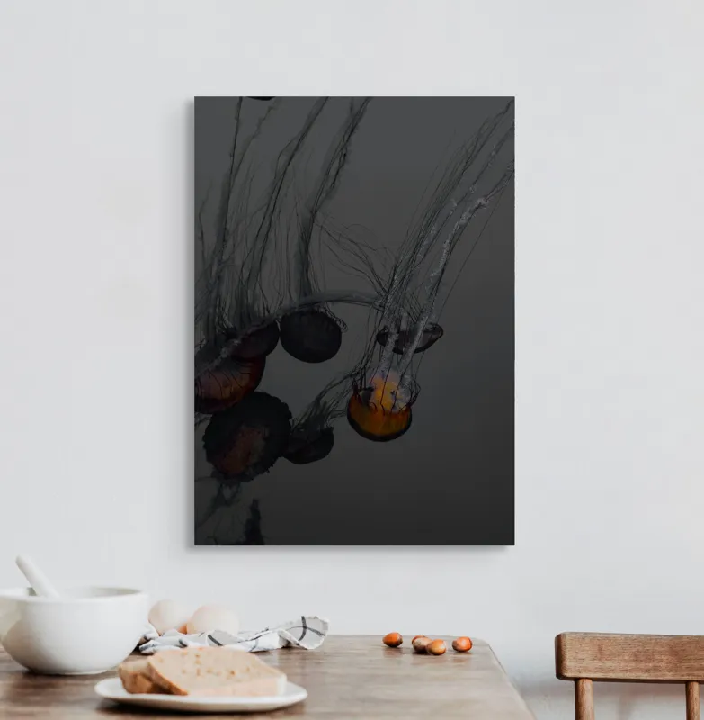 Tablou Canvas, "Dansul elegant al meduzelor nocturne", Tentacule, Transparență, Ocean, Mister, Plutire, Adâncuri, Strălucire, Dans., 50 x 70 cm – poza 3