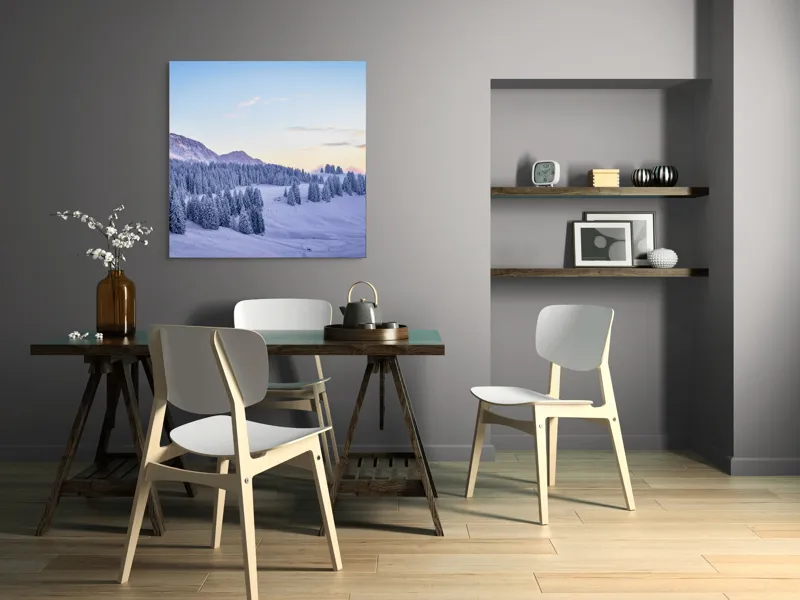 Tablou Canvas Natură Munți Zăpadă Apus Tihnă Rece Brazi Cer, 100 x 100 cm – poza 6