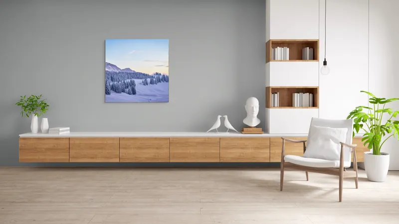Tablou Canvas Natură Munți Zăpadă Apus Tihnă Rece Brazi Cer, 100 x 100 cm – poza 8