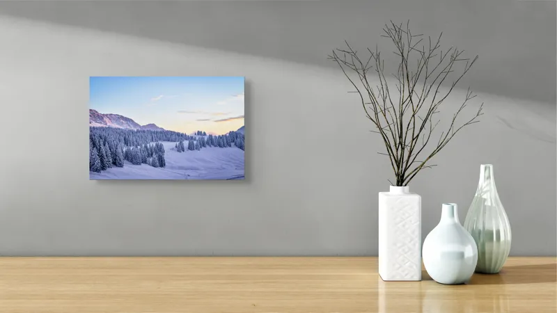 Tablou Canvas Natură Munți Zăpadă Apus Tihnă Rece Brazi Cer, 39 x 26 cm – poza 8