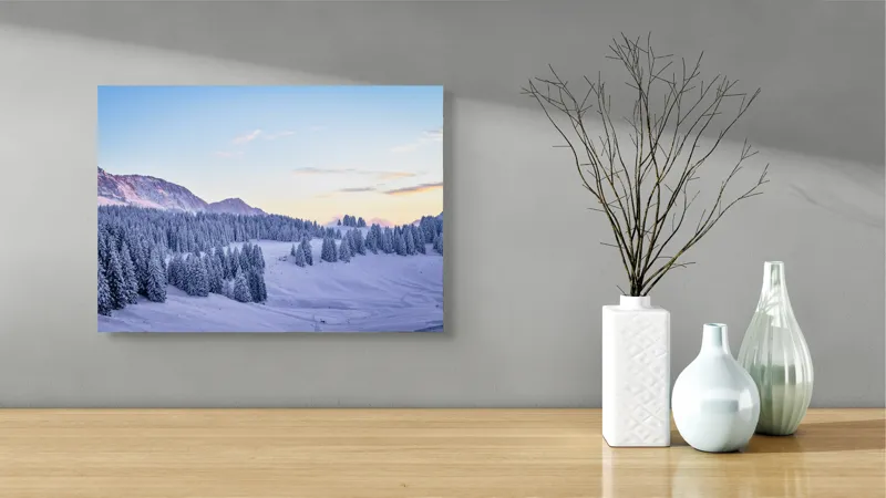 Tablou Canvas Natură Munți Zăpadă Apus Tihnă Rece Brazi Cer, 54 x 39 cm – poza 3