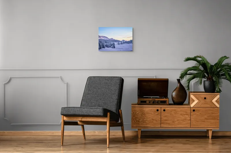 Tablou Canvas Natură Munți Zăpadă Apus Tihnă Rece Brazi Cer, 54 x 39 cm – poza 7