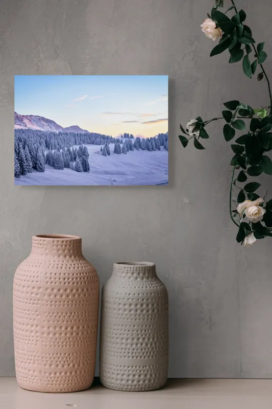 Tablou Canvas Natură Munți Zăpadă Apus Tihnă Rece Brazi Cer, 54 x 39 cm – poza 8