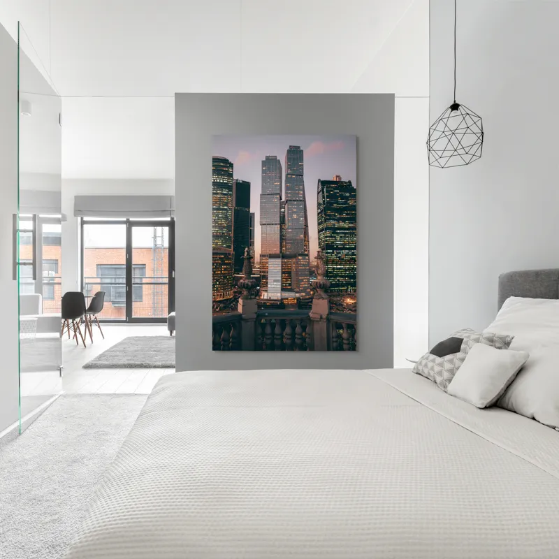 Tablou Canvas Turnuri de sticlă în amurg urban, peisaj oraș, 100 x 150 cm – poza 5