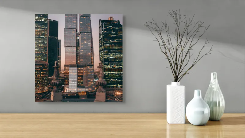 Tablou Canvas Turnuri de sticlă în amurg urban, peisaj oraș, 50 x 50 cm – poza 3