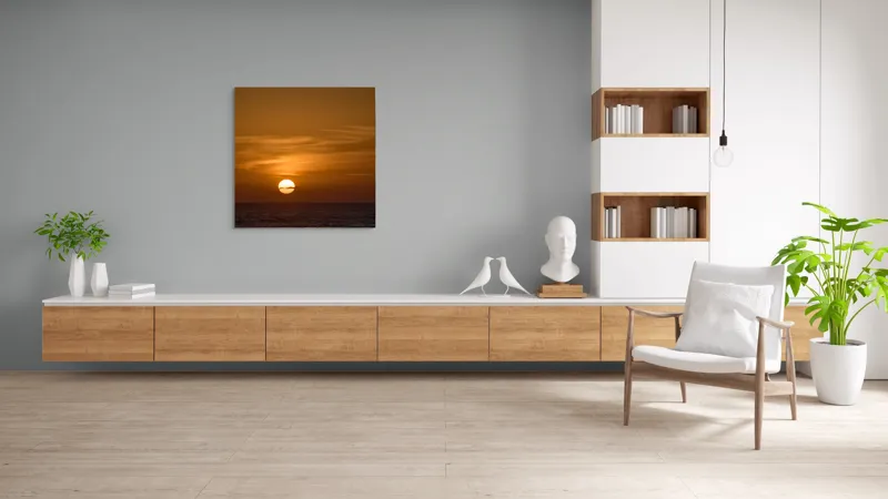 Tablou Canvas, "Apus de soare peste ocean linștit", Apus, Soare, Ocean, Orizont, Nori, Cer, Portocaliu, Calm, Frumos, Liniște, 100 x 100 cm – poza 8