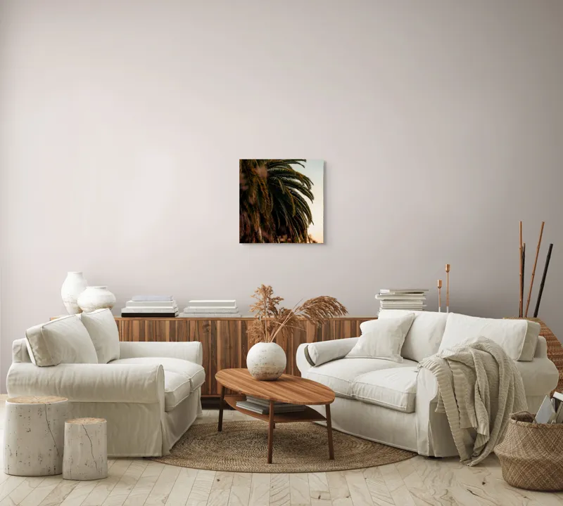 Tablou Canvas, "Palmieri sub lumina apusului de soare", Verde, Frunziș, Apus, Cer, Palme, Natură, Relaxare, Exotic, Tropice, 50 x 50 cm – poza 7