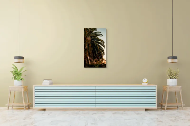 Tablou Canvas, "Palmieri sub lumina apusului de soare", Verde, Frunziș, Apus, Cer, Palme, Natură, Relaxare, Exotic, Tropice, 50 x 90 cm – poza 6