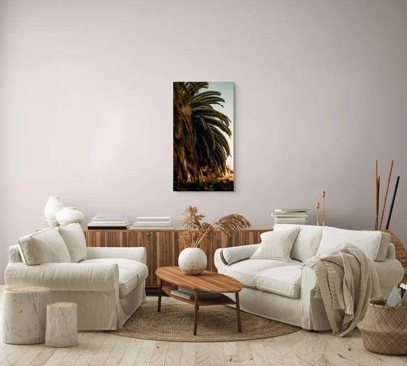 Tablou Canvas, "Palmieri sub lumina apusului de soare", Verde, Frunziș, Apus, Cer, Palme, Natură, Relaxare, Exotic, Tropice, 50 x 90 cm – poza 7