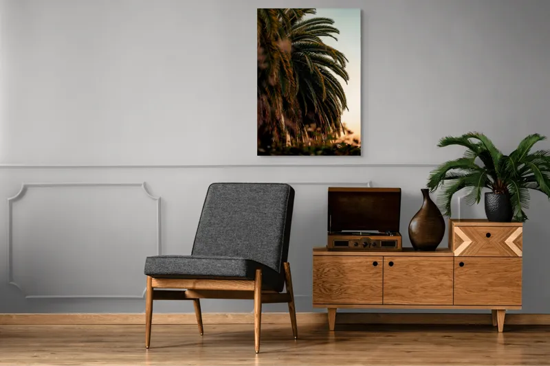 Tablou Canvas, "Palmieri sub lumina apusului de soare", Verde, Frunziș, Apus, Cer, Palme, Natură, Relaxare, Exotic, Tropice, 70 x 100 cm – poza 6