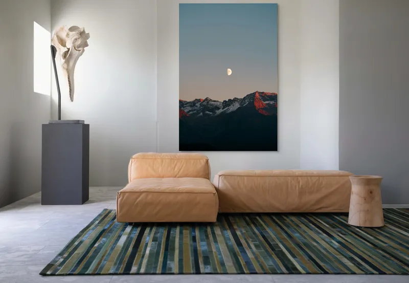 Tablou Canvas, "Luna peste munții înzăpeziți la apus", Lună, Munți, Cer, Amurg, Contrast, Umbre, Lumină, Vârfuri, Răcoare, Natură, 100 x 150 cm – poza 7