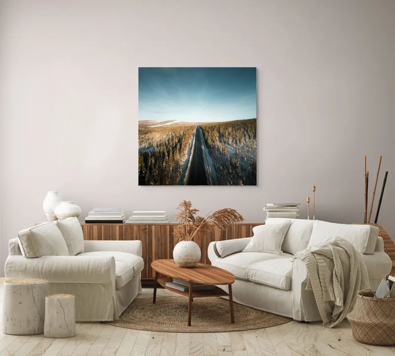 Tablou Canvas, "Drumul spre orizontul înghețat al iernii", 100 x 100 cm – poza 3