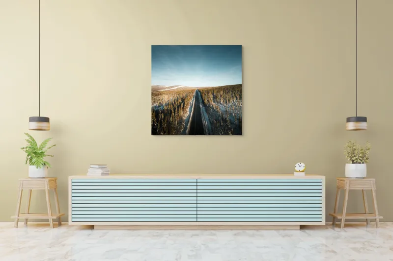 Tablou Canvas, "Drumul spre orizontul înghețat al iernii", 100 x 100 cm – poza 5
